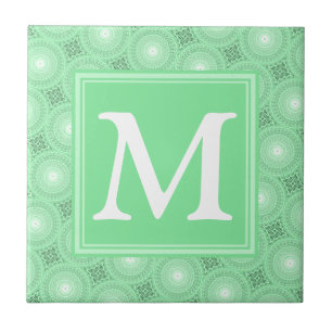 Monogram spring green circles pattern tile