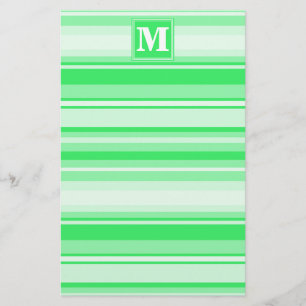 Monogram spring green stripes stationery