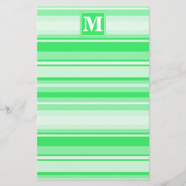 Monogram spring green stripes stationery (Front)