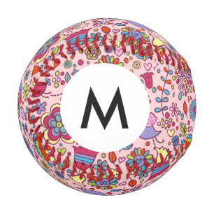 Monogram Spring pattern with colourful flowers Baseball