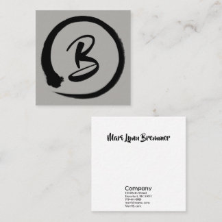 Monogram square businesscards in black enso circle business card