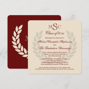 Monogram Square Classic Maroon College Graduation Invitation