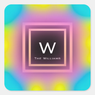 Monogram Square Gold Frame Minimalism  Holograph Sticker