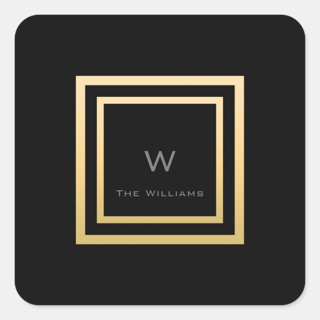Monogram Square Gold Frame Minimalism VIP Wedding Square Sticker (Front)