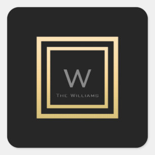 Monogram Square Gold Frame Minimalism VIP Wedding Sticker