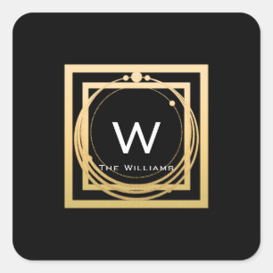 Monogram Square Golden  Frame Minimalism Geometric Square Sticker