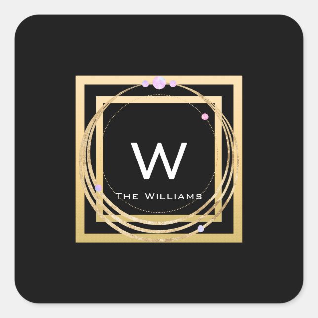 Monogram Square Golden  Frame Minimalism Geometry Sticker (Front)