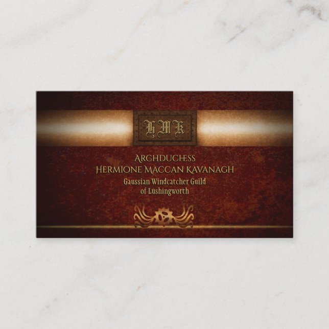 Monogram Steampunk grunge rivetted brass plate Business Card (Front)