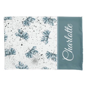 Monogram steel blue Floral Pillowcase