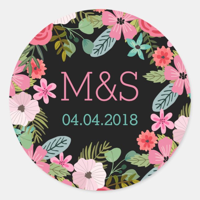 Monogram stickers Boho floral wedding (Front)
