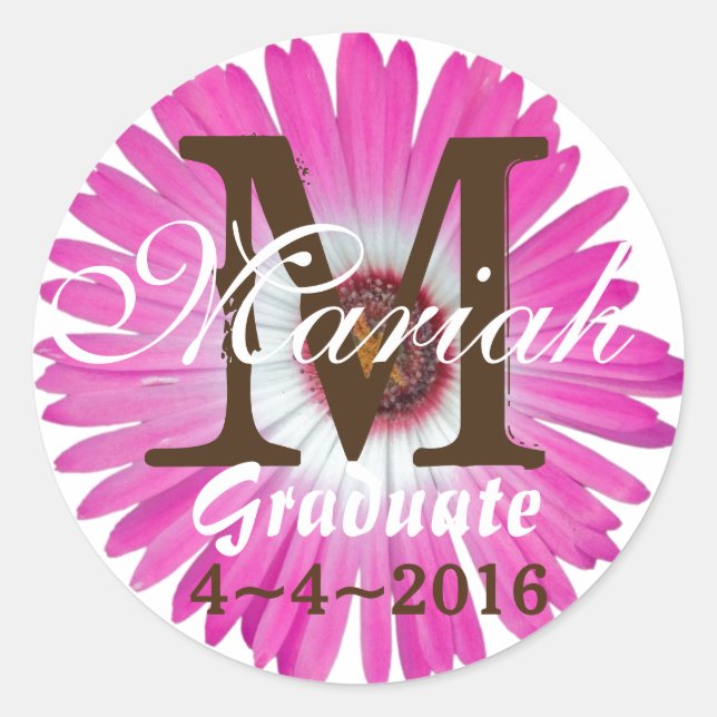 Monogram Stickers Bright Pink Gerbera Daisy Flower (Front)