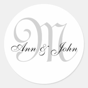 Monogram Stickers for Wedding Favours Grey