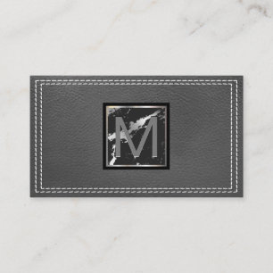 Monogram   Stitched Leather   Marble Business Card