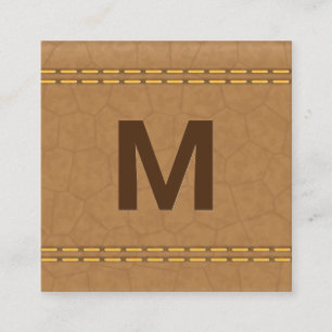 Monogram   Stitched Leather Square Business Card