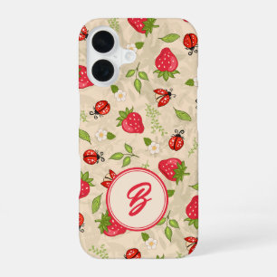 Monogram Strawberry Ladybug Pattern iPhone 16 Case
