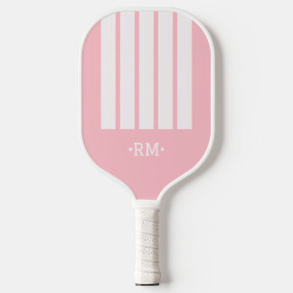 Monogram Stripe Bold Modern Girly Pink Pickleball Paddle