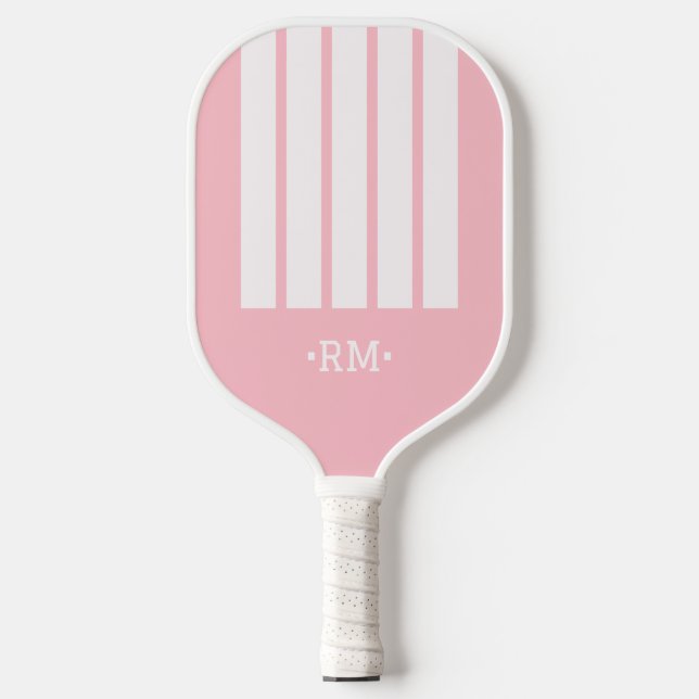Monogram Stripe Bold Modern Girly Pink Pickleball Paddle (Front)