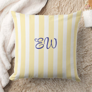 Monogram Stripe Custom Throw Pillow   Lemon Drop