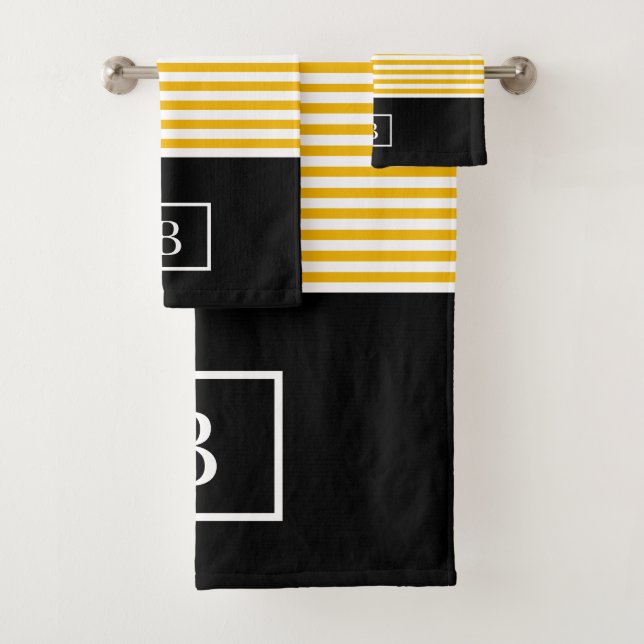 Monogram Stripe Towel Set - Mustard/White (Insitu)