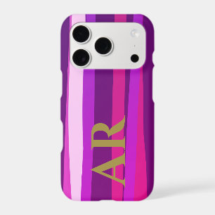 Monogram Striped Hot Pink Purple Gold Initials