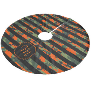 Monogram Striped Orange Green Black Camouflage Fleece Tree Skirt