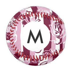 Monogram Striped pattern with roses Baseball