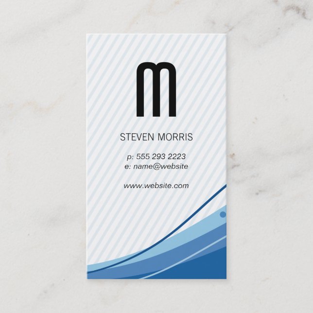 Monogram | Stripes | Blue Wave Business Card (Front)