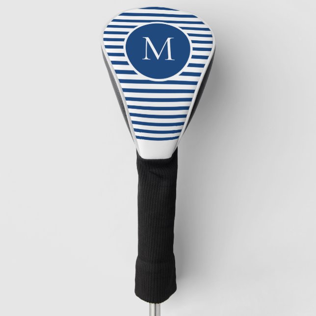 Monogram Stripes Blue White Modern Golf Head Cover (Front)