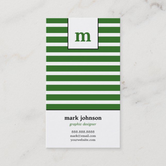 Monogram Stripes Business Card - Green - (Front)