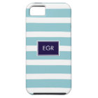 Monogram Stripes iPhone Cases (Aqua/Navy)