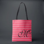 Monogram & Stripes Light & Hot Pink Tote Bag<br><div class="desc">Personalize with your initial. Monogram & Stripes Tote Bag with light pink & dark pink!</div>