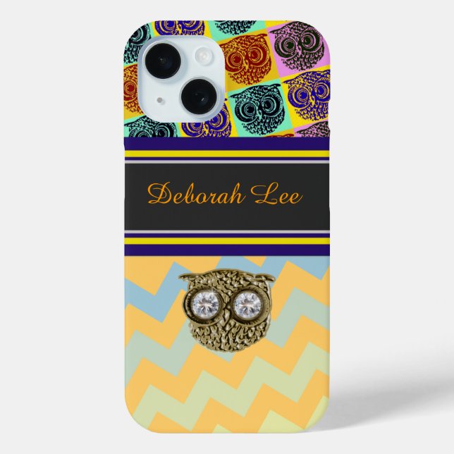 Monogram, Stripes & Owls Case-Mate iPhone Case (Back)