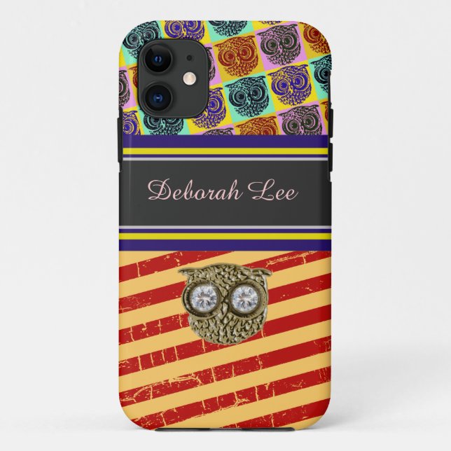 monogram, stripes & owls Case-Mate iPhone case (Back)