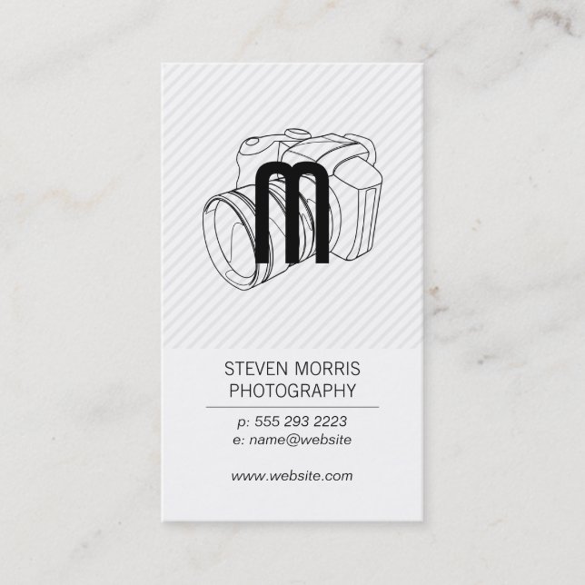 Monogram | Stripes | Photographer | Camera Business Card (Front)