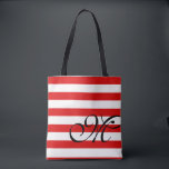 Monogram & Stripes Tote Bag- Red<br><div class="desc">Personalise with your initial. Monogram & Stripes Tote Bag.  Available in red,  blue and other colours including purple,  lavender grey,  pink,  yellow. sea green,  and sea blue.  Please see our "tote bag" collection to see the other colours.</div>