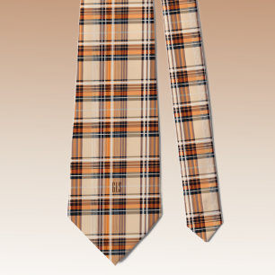 Monogram Stylish Autumn-Fall Plaid Pattern Necktie