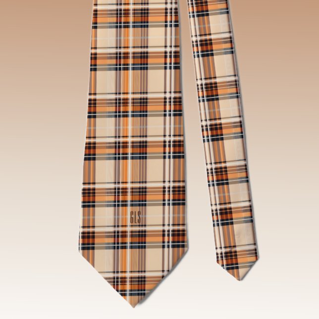 Monogram Stylish Autumn-Fall Plaid Pattern Necktie (Creator Uploaded)