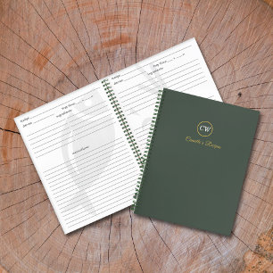 Monogram Stylish Gold & Forest Green Notebook