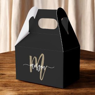 Monogram Stylish Modern Black Gold Favour Box