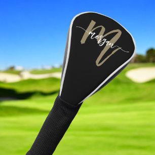 Monogram Stylish Modern Black Gold Golf Head Cover