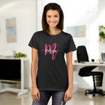 Monogram Stylish Modern Black Hot Pink T-Shirt<br><div class="desc">Elevate your wardrobe with our Monogram Stylish Modern Hot Pink T-Shirt! Featuring a bold hot pink hue, this tee is personalised with your monogram in a sleek, modern font for a chic, custom look. Made from soft, high-quality fabric, it offers all-day comfort and durability. Perfect for casual outings or layering,...</div>