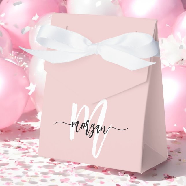 Monogram Stylish Modern Blush Pink Black Favour Box (Creator Uploaded)