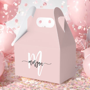Monogram Stylish Modern Blush Pink Favour Box