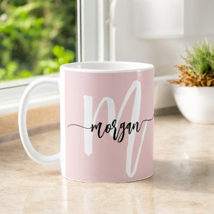 Monogram Stylish Modern Cute Blush Pink Coffee Mug
