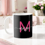 Monogram Stylish Modern Hot Pink Black Coffee Mug<br><div class="desc">Sip in style with our Monogram Stylish Modern Hot Pink Coffee Mug! Featuring a vibrant hot pink design, this mug is personalised with your monogram in a sleek, modern font for a chic and custom touch. Perfect for your morning coffee or tea, it combines fashionable aesthetics with everyday functionality. Crafted...</div>
