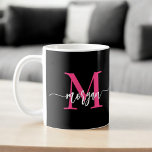 Monogram Stylish Modern Hot Pink Black Coffee Mug<br><div class="desc">Sip in style with our Monogram Stylish Modern Hot Pink Coffee Mug! Featuring a vibrant hot pink design, this mug is personalised with your monogram in a sleek, modern font for a chic and custom touch. Perfect for your morning coffee or tea, it combines fashionable aesthetics with everyday functionality. Crafted...</div>