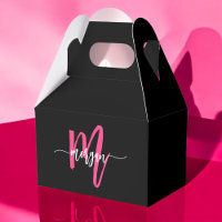 Monogram Stylish Modern Hot Pink Black
