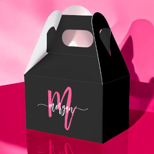 Monogram Stylish Modern Hot Pink Black Favour Box