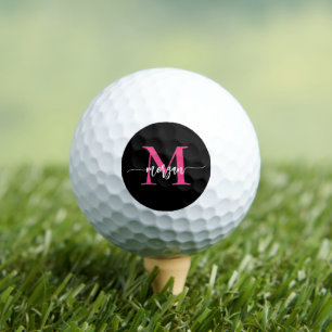 Monogram Stylish Modern Hot Pink Black Golf Balls