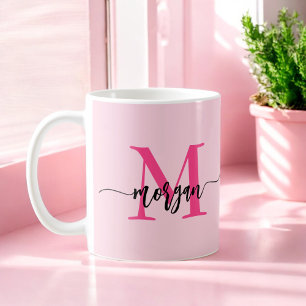 Monogram Stylish Modern Hot Pink Coffee Mug